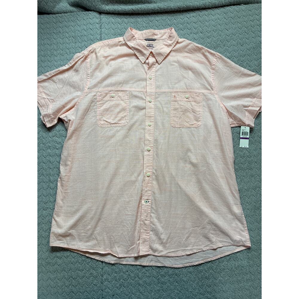 NWT Izod Saltwater Short Sleeve Size XXL Men’s Button Up Shirt Pink White